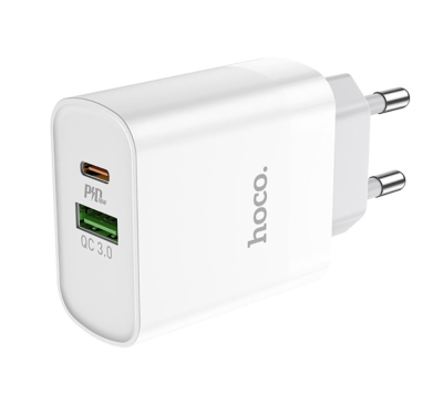 Фото 1 — Сетевое зарядное устройство HOCO C80A Rapido 1xUSB, 1xUSB-C, 3А, PD20W, QC3.0 (белый)